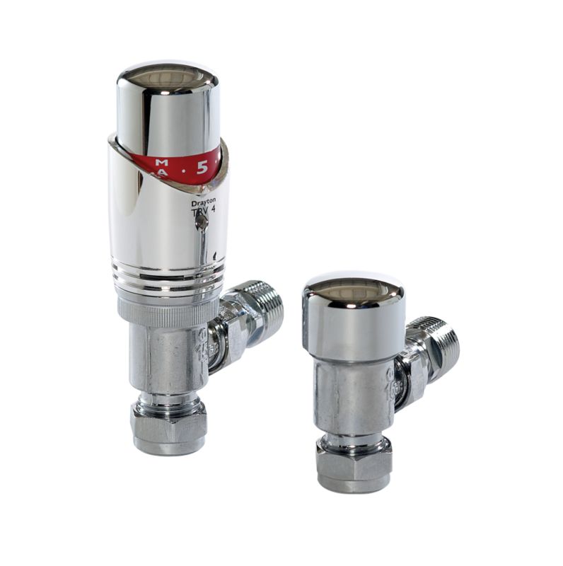 Drayton Chrome PlatedWhite Thermostatic Radiator Valve 4 Set Reverse Flow