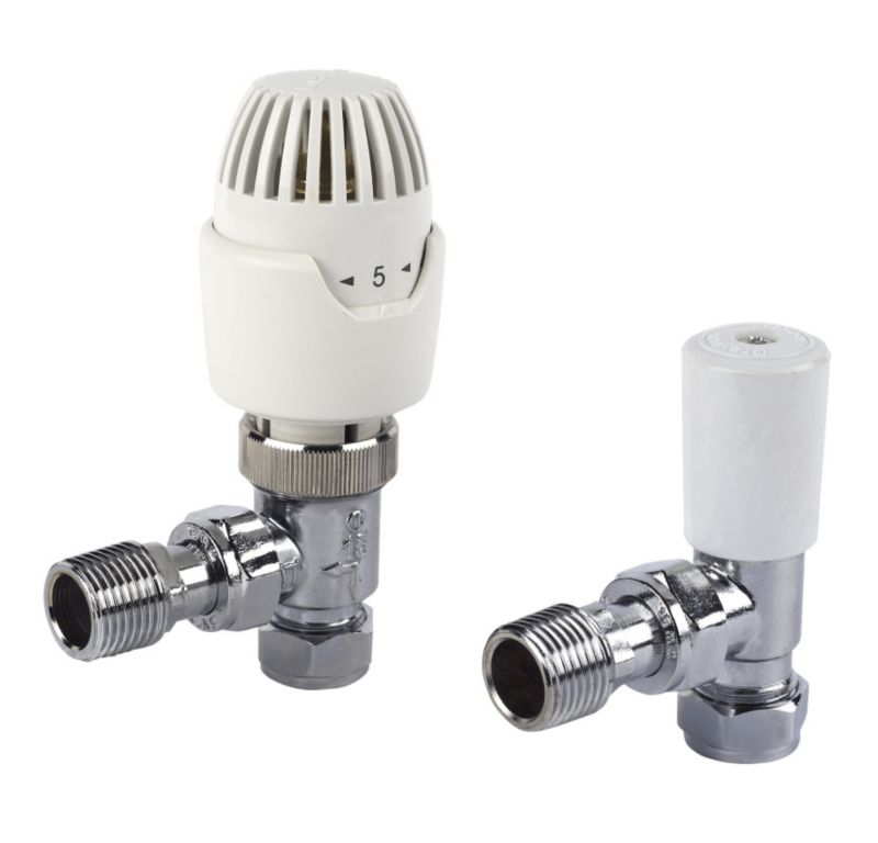 Drayton RT212 White and Chrome Thermostatic Radiator Valve 15mm Angled and LS