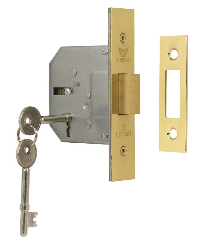 Sterling 3 Lever Mortice Deadlock Brass 25 inch 64mm