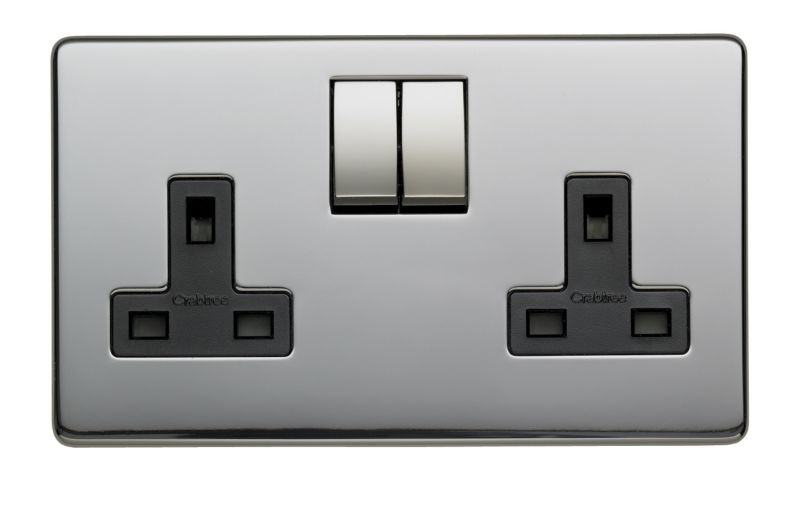 Crabtree Platinum Double 2 Gang Switched Socket 13A Black Nickel Effect