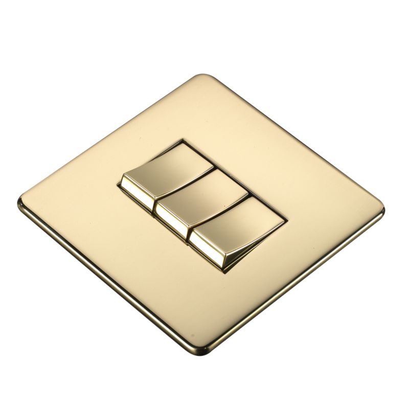 Crabtree Platinum Triple 3 Gang Switch 2 Way 10A Brass Effect