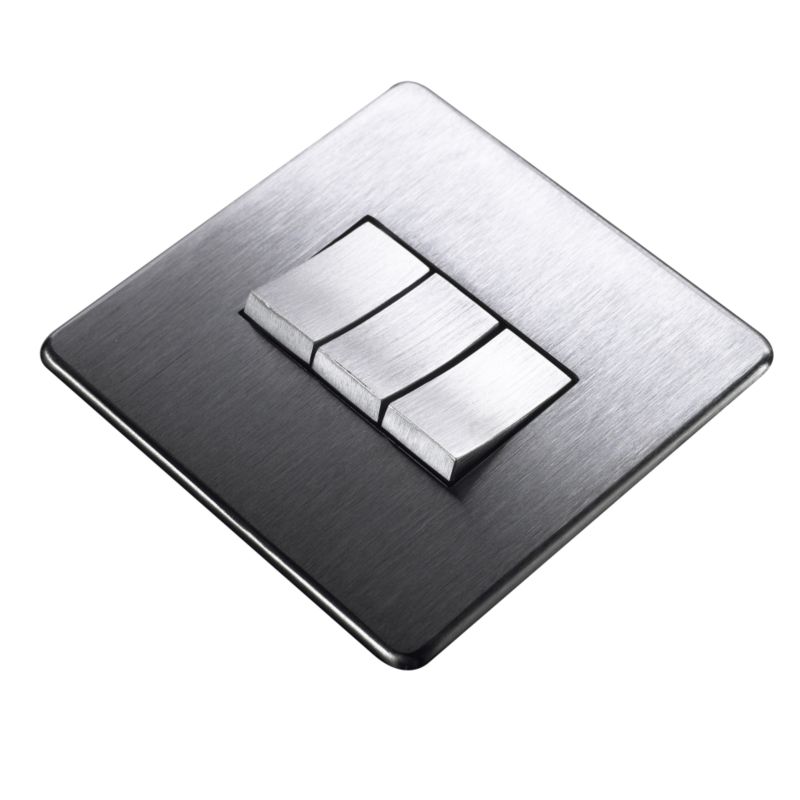 Crabtree Platinum Triple 3 Gang Switch 2 Way 10A Stainless Steel Effect