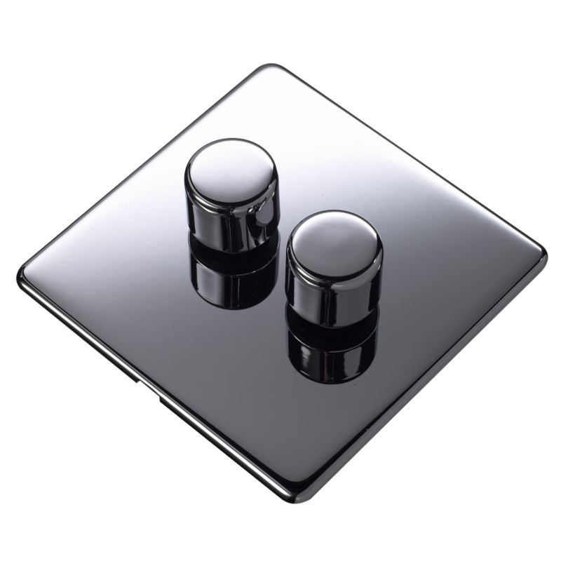 Crabtree Platinum Double 2 Gang Dimmer Switch 250W Black Nickel Effect