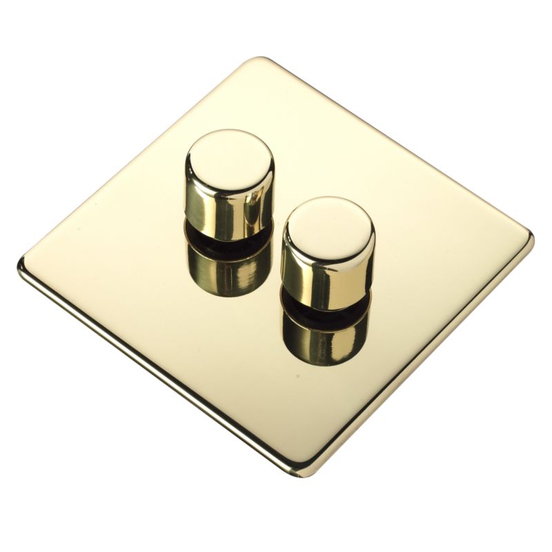 Crabtree Platinum Double 2 Gang Dimmer Switch 250W Brass Effect