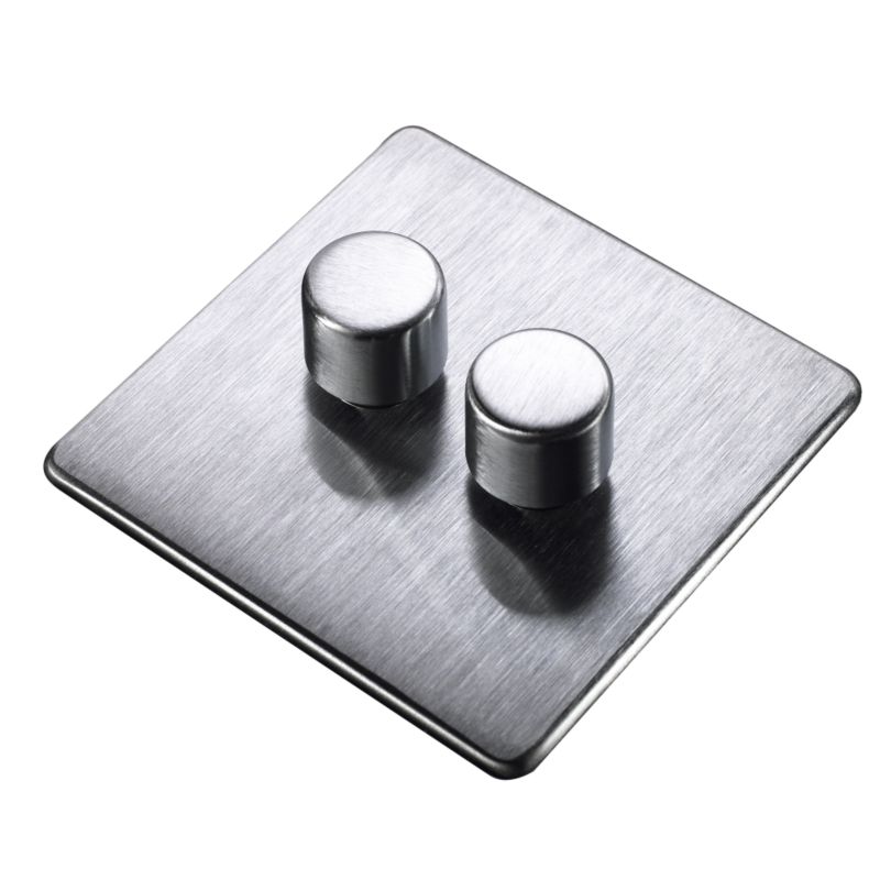 Crabtree Platinum Double 2 Gang Dimmer Switch 250W Stainless Steel Effect
