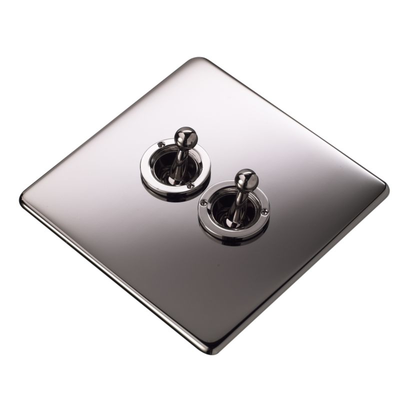 Crabtree Platinum Double 2 Gang Toggle Switch 10A Black Nickel Effect