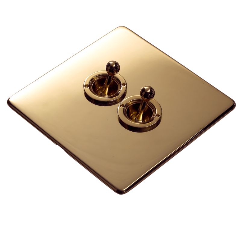 Crabtree Platinum Double 2 Gang Toggle Switch 10A Brass Effect