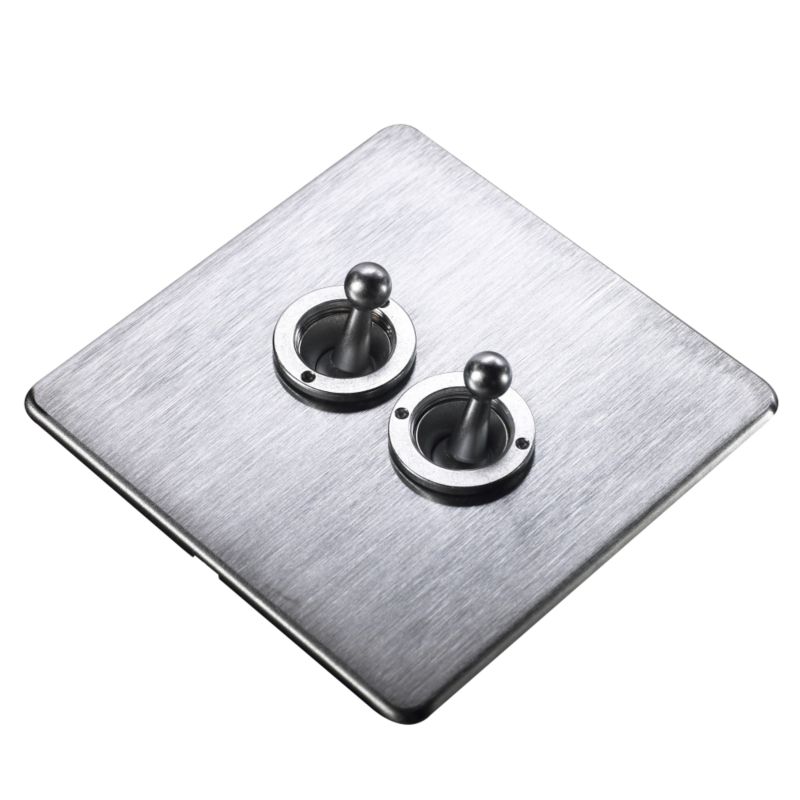 Crabtree Platinum Double 2 Gang Toggle Switch 10A Stainless Steel Effect