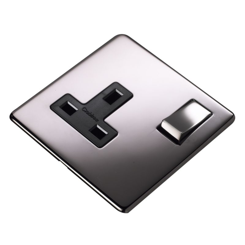 Crabtree Platinum Single 1 Gang Switched Socket 13A Black Nickel Effect