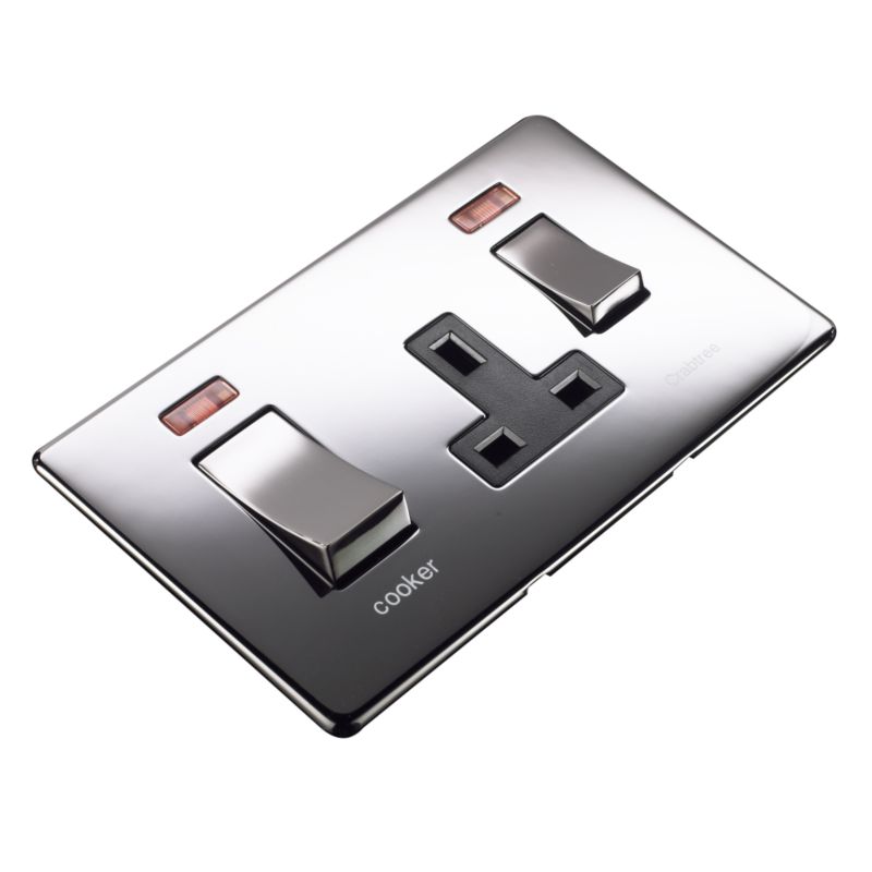 Crabtree Platinum Cooker Control 45A With Neons and Socket Black Nickel Effect