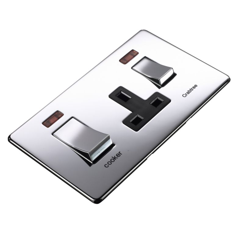 Crabtree Platinum Cooker Control 45A With Neons and Socket Chrome Plated