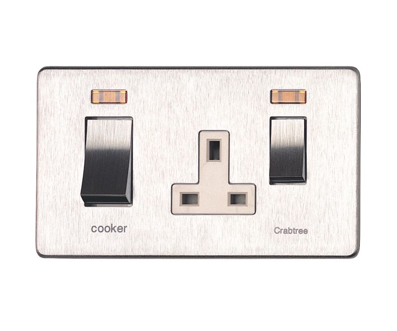 Crabtree Platinum Cooker Control 45A With Neons and Socket Stainless Steel Effect