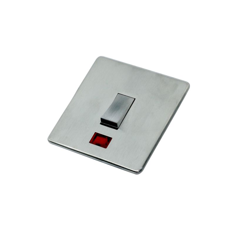 Crabtree Platinum Double Pole Switch Neon Stainless Steel Effect 20A