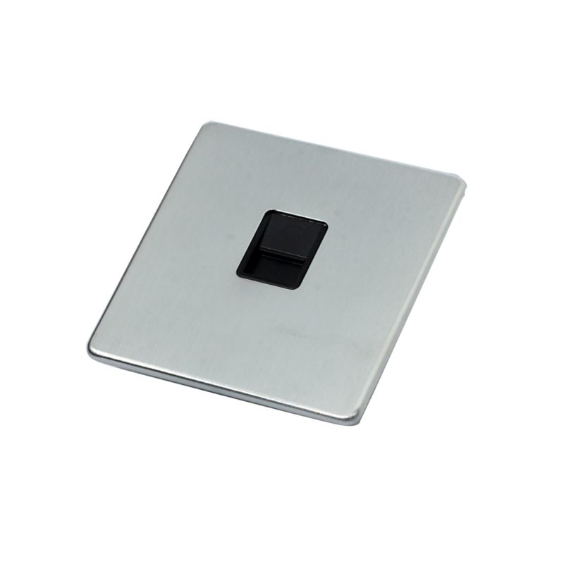 Crabtree Platinum Master Telephone Socket Stainless Steel Effect Black Interior