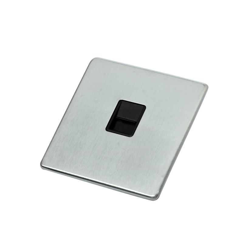 Crabtree Platinum Secondary Telephone Socket Stainless Steel EffectBlack Interior