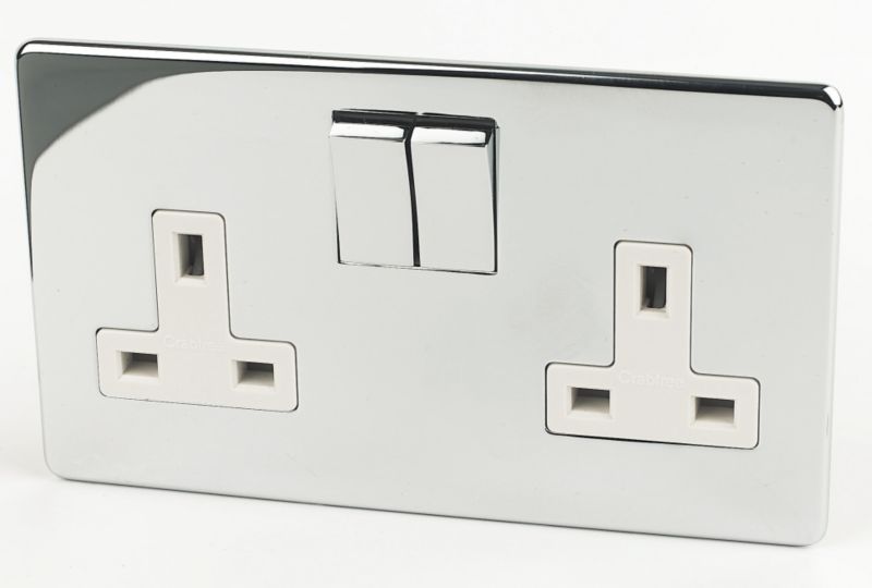 Crabtree 2 Gang Double Pole Switched Socket Polished Chrome