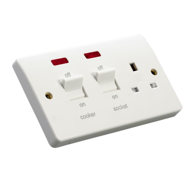 MK Cooker Control Unit 45A 13A Socket Switched With Neon White