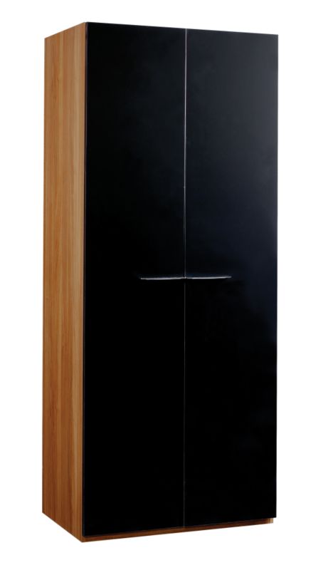 Walnut Style 2 Door Wardrobe Black Gloss