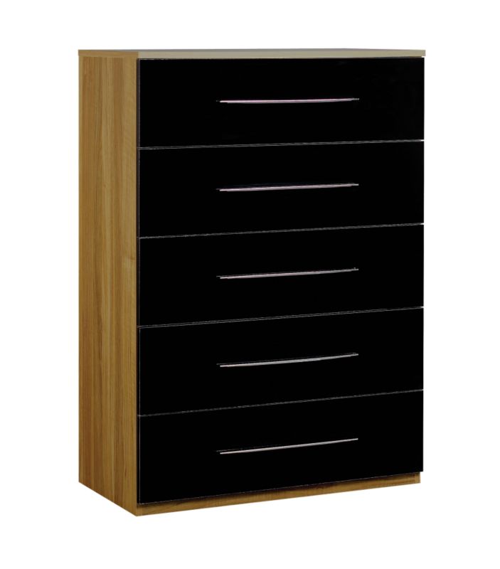 chelsea Walnut Style 5 Drawer Chest Black Gloss