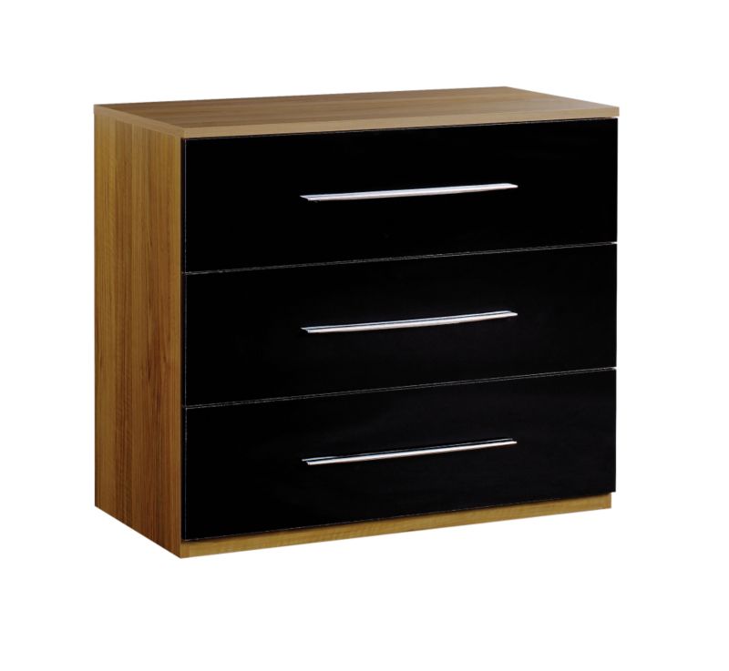 Walnut Style 3 Drawer Chest Black Gloss