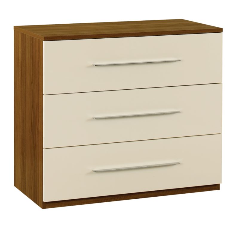 Walnut Style 3 Drawer Chest Cream Gloss