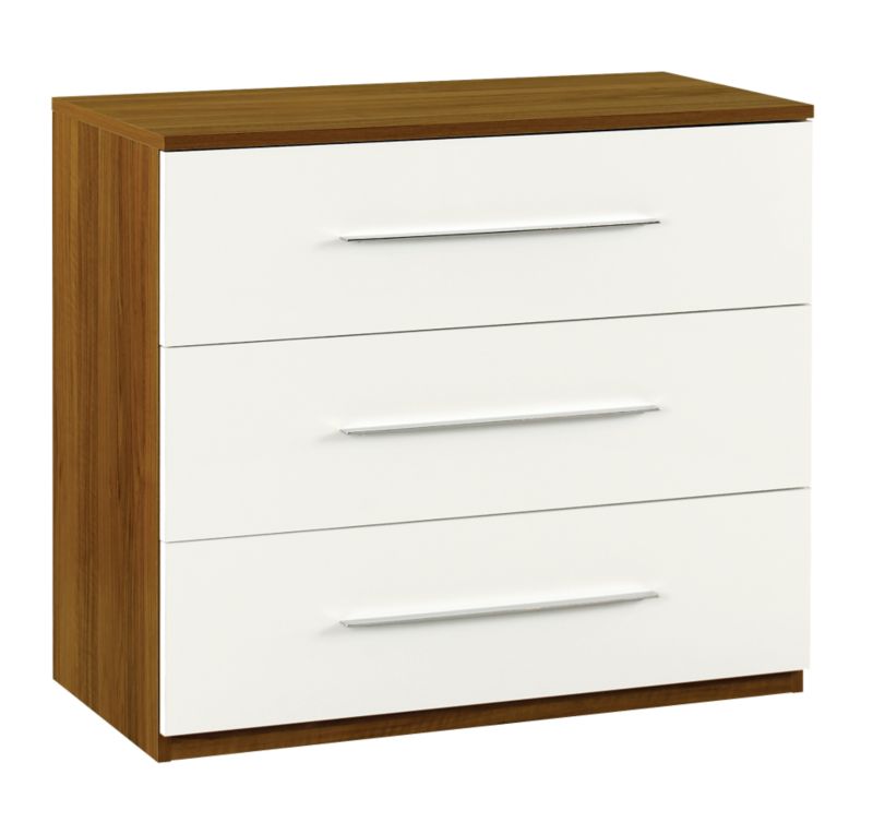 Walnut Style 3 Drawer Chest White Gloss