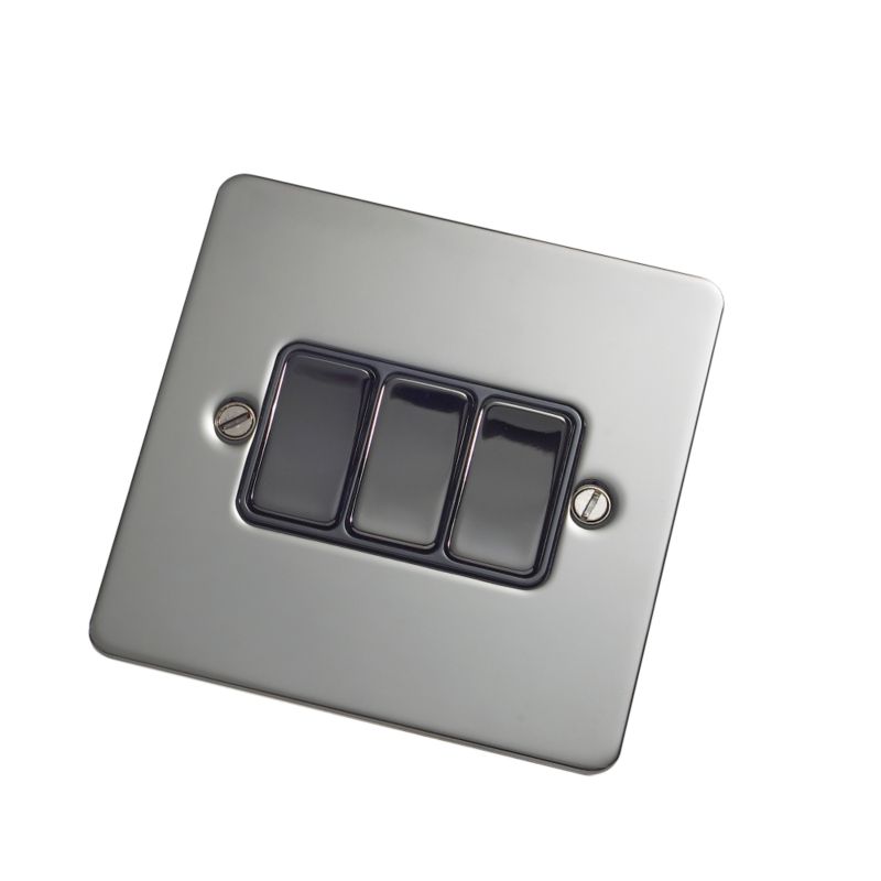 GET Ultimate Flat Plate Triple Light Switch Black Nickel With Black Insert
