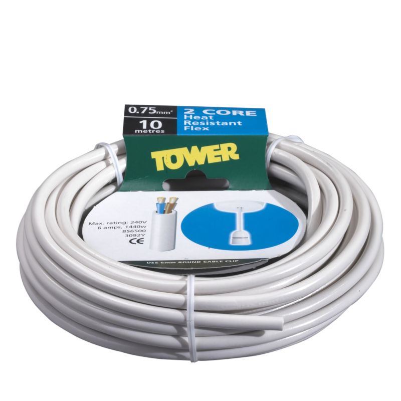 Tower Flex Heat Resistance 2 Core 438045 White 0.75mm x 10m