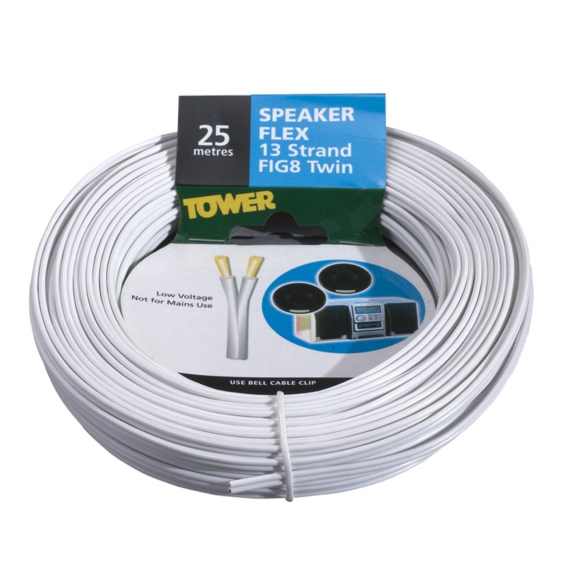 Tower Fig 8 Twin Cable 438274 White 02mm x 25m