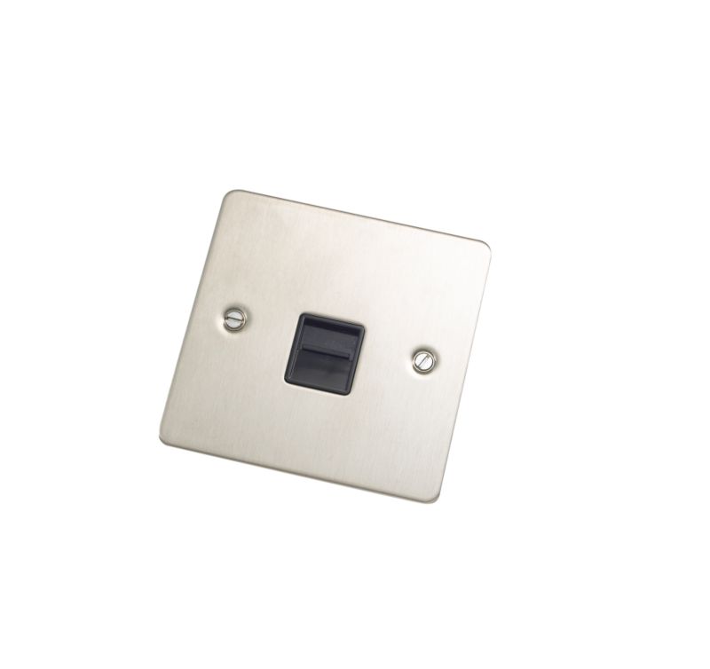 GET Ultimate Flat Plate Secondary Telephone Socket GU7262BSS Stainless Steel Effect With Black Insert