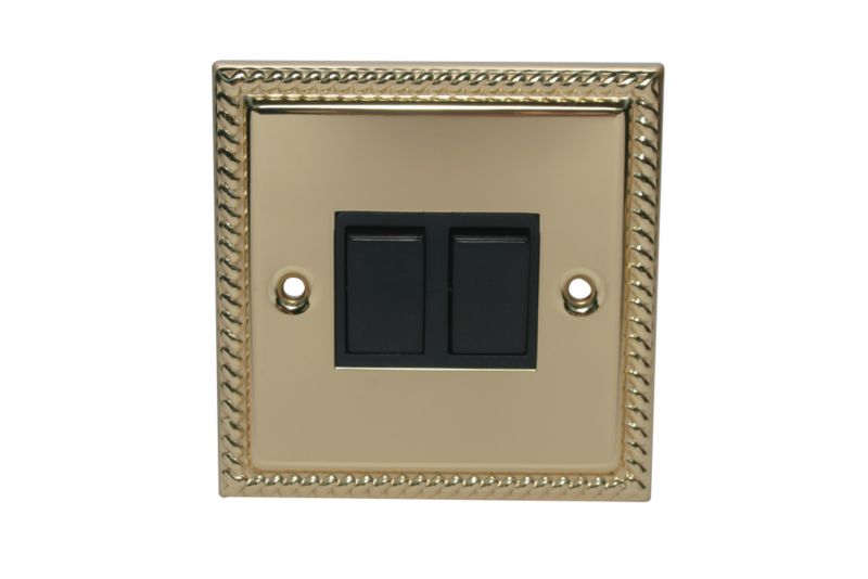 Volex Lightswitch Double Georgian Style Brass EffectBlack Interior