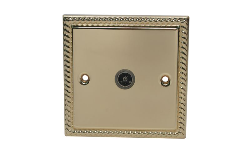 Volex Co Axial Socket Single 1 Gang DEC0043 Georgian Style Brass Effect