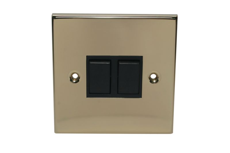 Volex Lightswitch Double Victorian Style Brass EffectBlack Interior