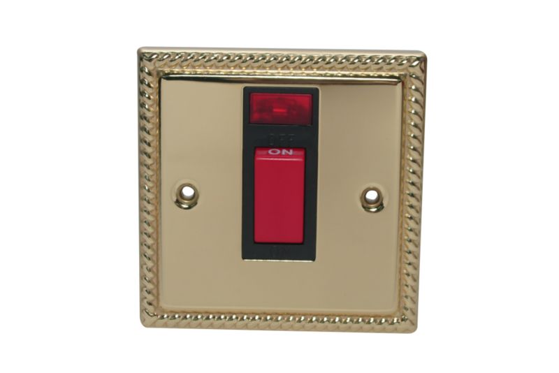 Volex Switch Double Pole and Neon Single Georgian Style Brass EffectBlack Interior