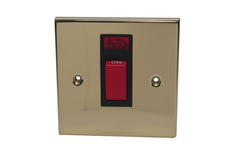 Volex Switch Single Plate Victorian Style Brass EffectBlack Interior