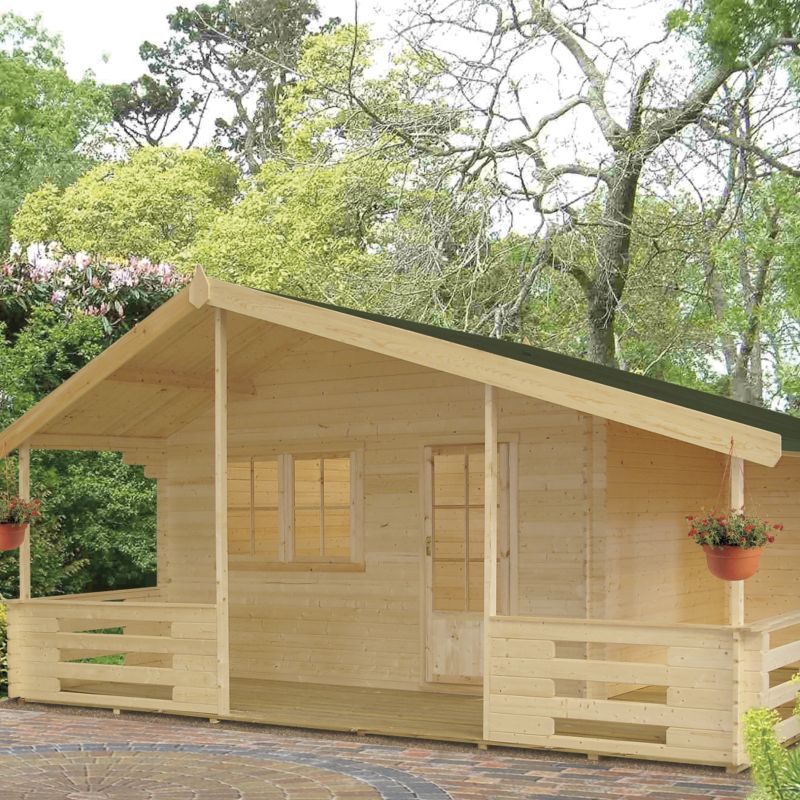 Brecon Log Cabin Right Hand Terrace  (H) 2.95m x (W) 5.37m x (D) 4.5m