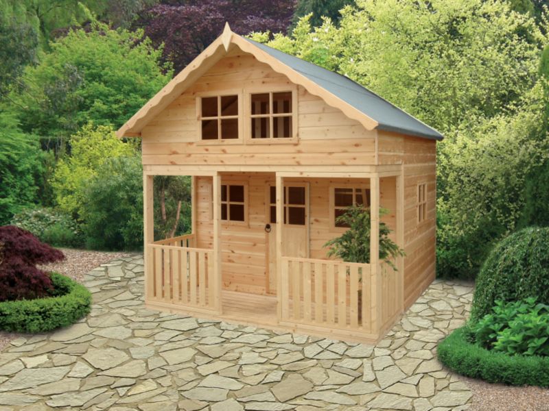 Save on this Lodge Playhouse Including Assembly Honey Brown