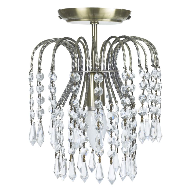 Malbay Waterfall 1 Light Semi Flush with Glass Drops BQ50480 Antique Brass Finish (Dia) 220mm