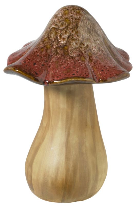 24cm Red Glazed Finish Mushroom Garden Ornament