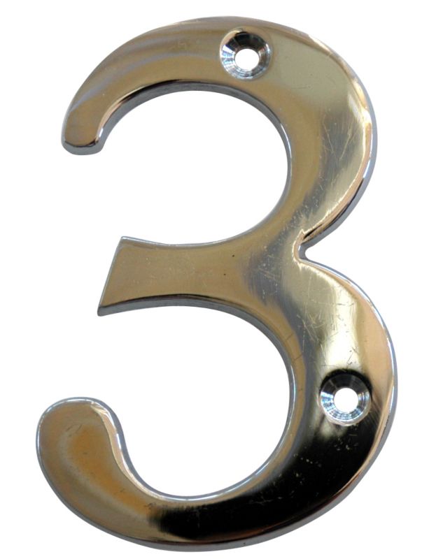 House Nameplate Company Heavy Digit Number 3 Silver Effect (H)102mm x (W)63mm