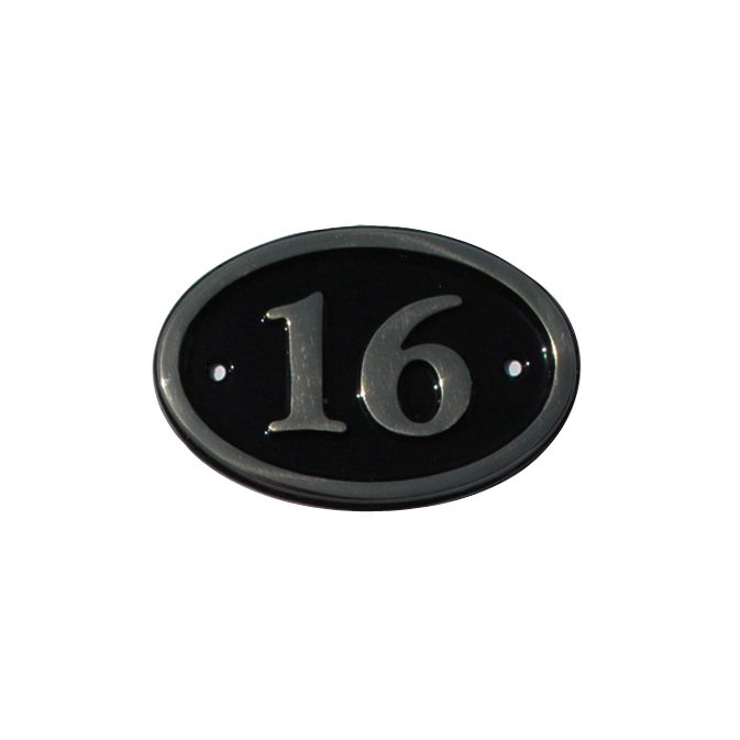 House Nameplate Company Brass House Number 16 Oval Black H12 x W16 x D2cm
