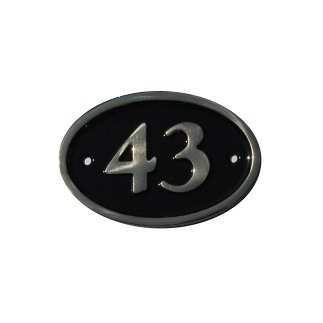 House Nameplate Company Brass House Number 43 Oval Black H16 x W12 x D2cm