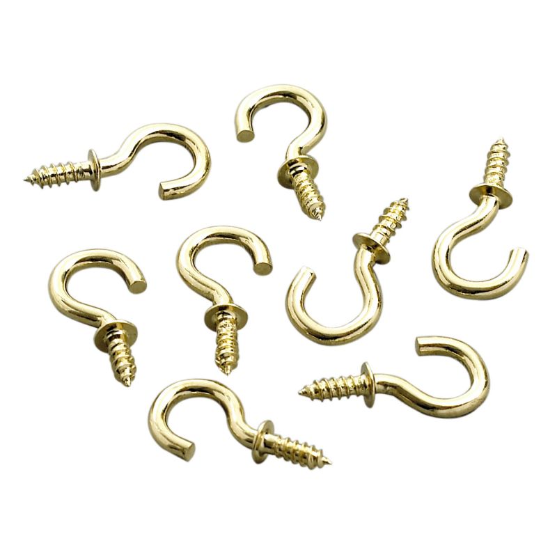Cup Hooks Brass Plated 12mm Pack Of 8