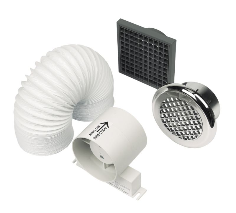 Manrose In Line Chrome 20W Shower Extractor Fan Kit