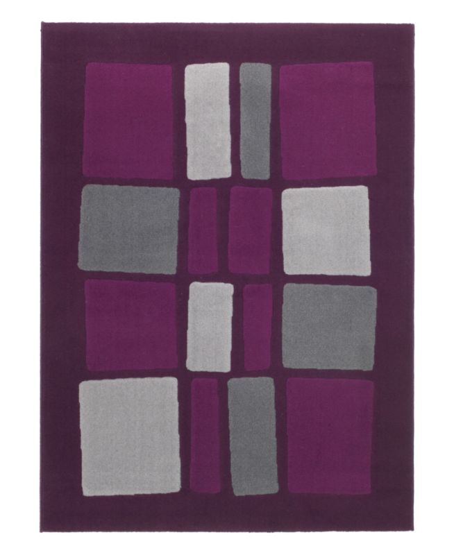 Colours by B&Q Crazy Blocks Rug Plum/Grey (W)120 x (L)170cm