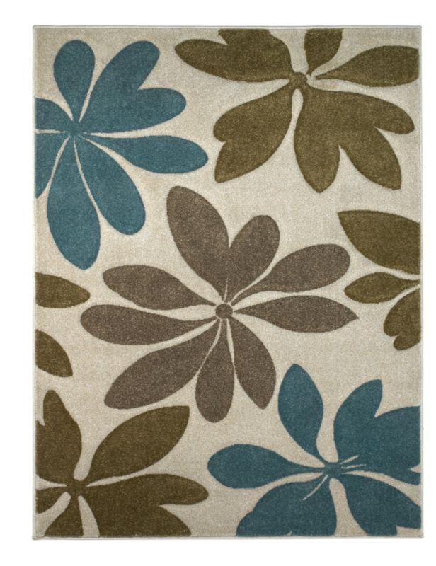 Colours by B&Q Modern Leaves Rug Cream/Blue (W)120 x (L)170