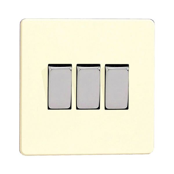 Varilight 3 Gang 10A 2 Way Switch Screwless White Chocolate
