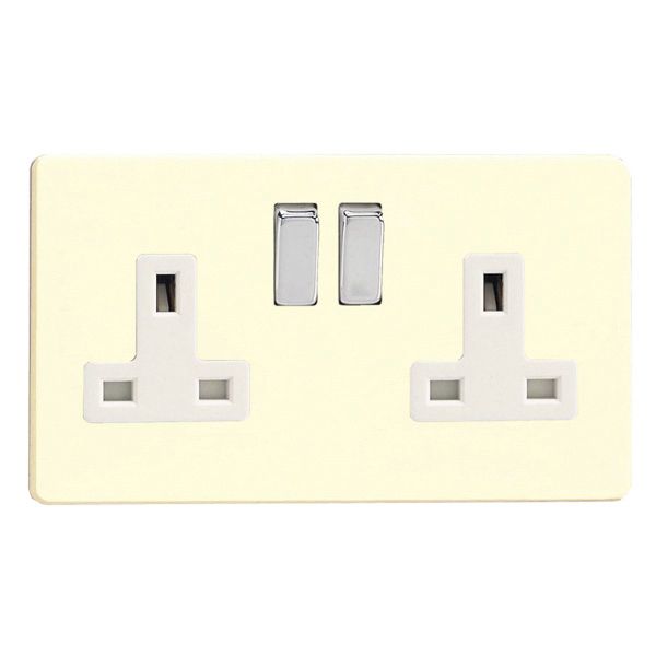 Varilight 2 Gang 13A Double Pole Switched Socket Screwless White Chocolate