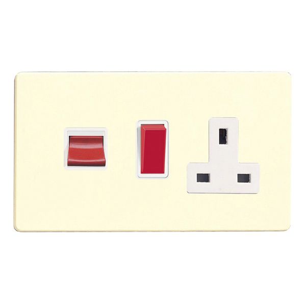 Varilight Cooker Panel 45A Switch and 13A Switched Socket Screwless White Chocolate