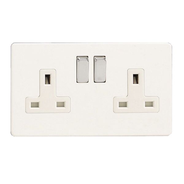 Varilight 2 Gang 13A Double Pole Switched Socket Screwless Ice White
